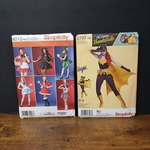Lot of 2 Simplicity Sexy Female Costume Patterns, #4015 & 8197, Batgirl, Maiden